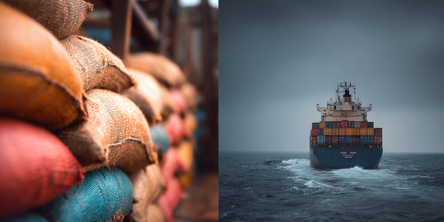 Aerial view of a major African port with container cranes and adjacent industrial park
