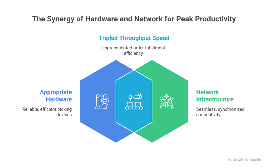 Infographic showing automated picking systems improve order fulfillment speeds by up to 300% compared to manual processes