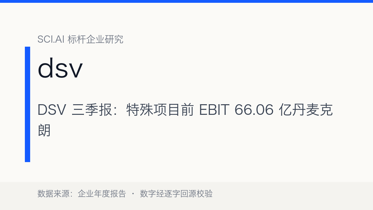 DSV 三季报：特殊项目前 EBIT 66.06 亿丹麦克朗、同比 +19.5%，Schenker 整合进入协同兑付期